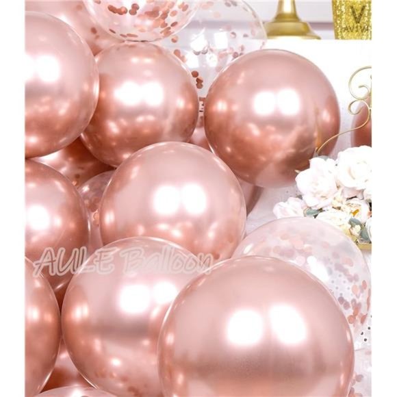 Party Balloons Pack of 42 - Metallic Chrome Rose Gold Balloons and Rose Gold - Picture 4 of 6